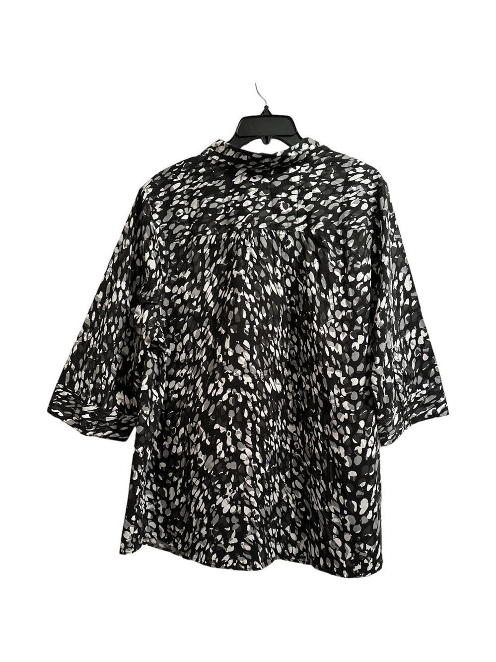 Roamans Blouse, Womens 24W, Black Gray, White, Geometric Circles Business Blouse - Picture 3 of 15